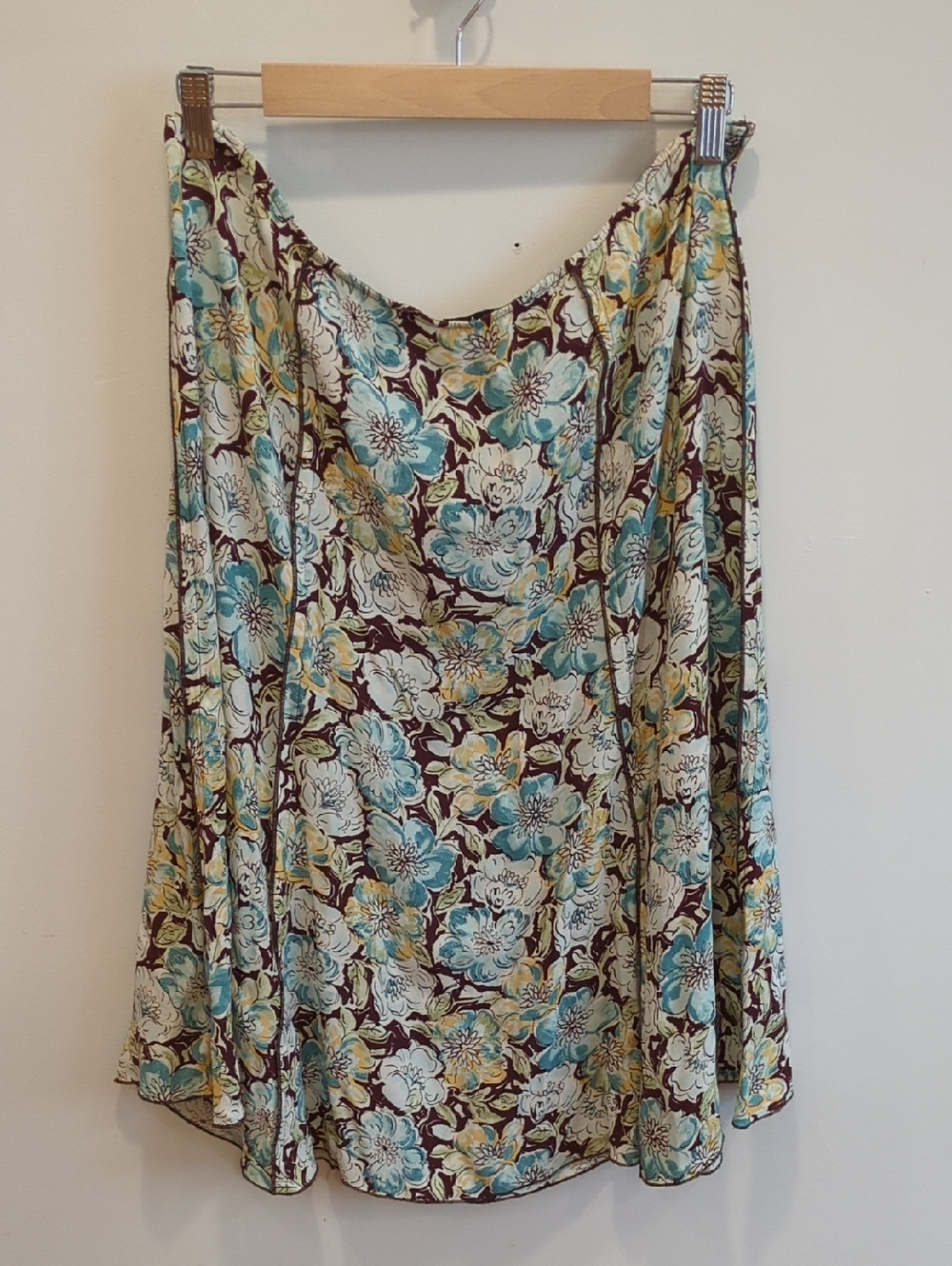 Loco Lindo Vintage Y2K 90s Floral A-Line Skirt in Teal Brown Cream Size Large - Picture 2 of 8